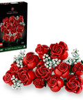 Bouquet Of Realistic Red Roses Buildable Artificial Flower Set For Adults 18 Plus Mindful DIY Home Decor Gift For Her Birthdays Table Centerpiece 10328, 822-piece LEGO rose bouquet set and box