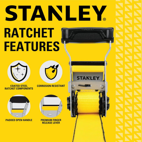 Heavy Duty Ratchet Tie Down Straps 1.5 Inch By 16 Foot 5000 Lb Load Rating 2 Pack with padded handle and corrosion-resistant components.
