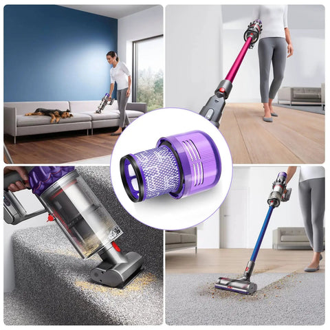 3 Pack Filter Replacement For Dyson V12 Detect Slim And V12 Slim Vacuums in use showcasing easy installation and filtration efficiency.