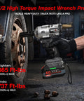 Badass 21V Cordless Impact Wrench With Brushless Motor Offers Killer Torque Up To 737 Foot Pounds To Crush Rusted Lug Nuts And Stubborn Bolts Like A Pro Without Any Sweat On Daily Auto Work Or Heavy Garage Projects in action at a truck wheel.