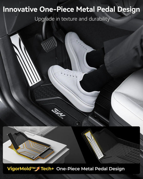 Juniper Floor Mats And Cargo Liners For Model Y 2025 2026 with TPE, installed in car with unique pedal design