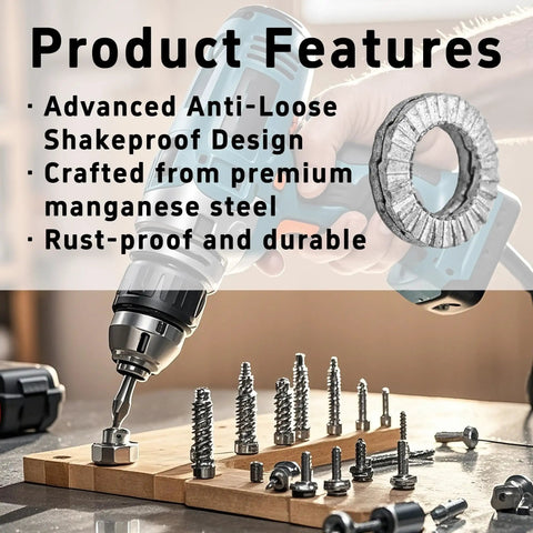 Heavy Duty M6 Wedge Lock Washers Set Premium Manganese Steel with advanced anti-loose design and drill in use.