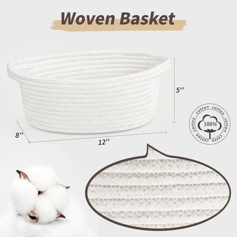Small Woven Rope Basket With Handles And Bonus Gift Bag Plus Ribbon Hella Durable Storage Bin For Toys Nursery Room Organizer Sweet Everyday Vibe 12 By 8 By 5 Inches White