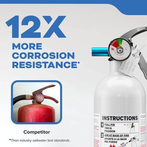 Rock Solid Heavy Duty 5 Lb Dry Chemical Fire Extinguisher For Boats And Watercrafts Class B And C Rated With 12X Corrosion Resistance Aluminum Body Fast Discharge No Nonsense Marine Safety Gear