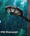 Eight Sided Solar Outdoor Lights With Motion Sensor, 168 LED 6500K Dusk To Dawn Flood Light mounted in rain, IP66 Waterproof