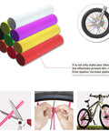 72Pcs Spoke Skins Wraps Set For 19 To 21 Inch Wheels Universal Fit For Motorcycle Bicycle Dirt Bike Wheelchair Sky Blue Spoke Covers And Wheel Decoration Dope Look Lightweight Durable Vinyl Protection shown with colorful options.