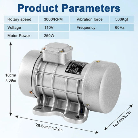 Beefy 250W Concrete Vibrator Motor For Shaker Table 110V with size measurements and technical parameters displayed