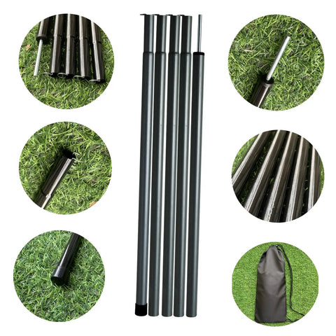 Adjustable Tent Poles For Tarp Canopy Camping, Steel Rods, Lightweight Set Of 2 with Pegs, Black Finish, Easy Setup on grass
