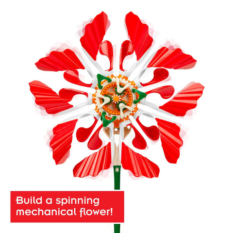 SolarFlower Ruby Ripple STEM Kit Build A Motorized Solar Powered Flower With Spinning Colorful Petals An Educational Gift For Kids Ages 8 And Up Adults, front view