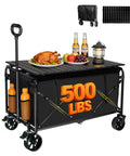 Heavy Duty Collapsible Wagon Cart Built Tough With Fold Out Table 500 Lb Capacity 230L Large Wagon With 360 Degree Swivel Brakes Wheels