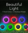 Colorize Colorful Pathway Solar Lights Set Of 6 displayed in vivid colors on grass, showcasing 7 color options and 2 rainbow modes.