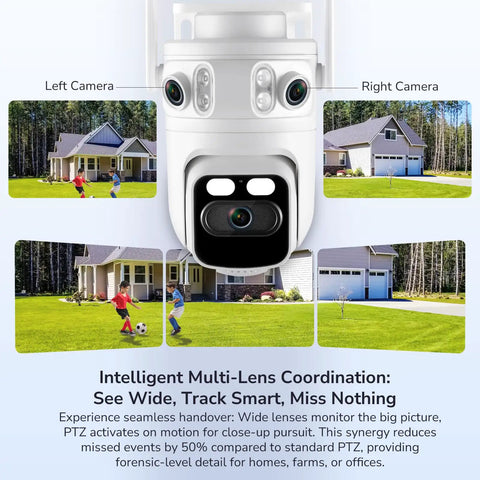 Wireless Triple Lens 2K Security Camera System All In One Outdoor With 360 Degree Pan And Tilt in front of a house image
