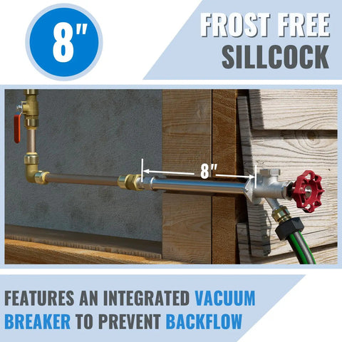Frost Free Sillcock 8 Inch Length Anti Siphon Hydrant Three Quarter Inch Hose Bibb To One Half Inch Push Adapter in use