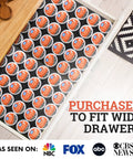 40 Pod K Cup Drawer Organizer for Kitchen Drawers filled with coffee pods, shown in a partially open wooden drawer.