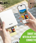 Portable 2x3 Inch Photo Printer For Smartphones On The Go Instant Color Inkjet Printer With Sticky Back Paper Rechargeable Mini Picture Printer For iOS And Android Great Holiday Gift For Family And Friends White shown printing photo
