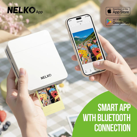 Portable 2x3 Inch Photo Printer For Smartphones On The Go Instant Color Inkjet Printer With Sticky Back Paper Rechargeable Mini Picture Printer For iOS And Android Great Holiday Gift For Family And Friends White shown printing photo