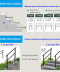 Image showing size and set options for Heavy Duty Metal Handrail For Outdoor Steps Weather Resistant Powder Finish.