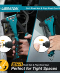 Two In One Rivet Nut And Pop Rivet Gun Kit With Eight Mandrels for metal fastening in tight spaces