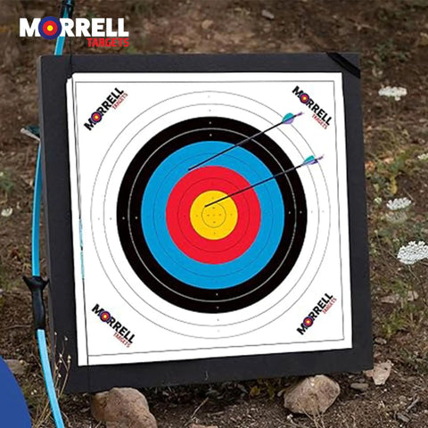 Archery Target Face for Field Point Practice 34x34 Inches displayed outdoors with arrows, perfect backyard target.
