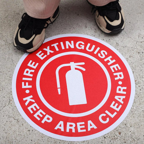 Set Of Ten Non Reflective Fire Extinguisher Keep Area Clear Floor Stickers Nailed Down Safety Zone Markers No Sweat Install Heavy Duty Quick Grip Bond Designed To Rock Solid On Concrete For Warehouses And Shops