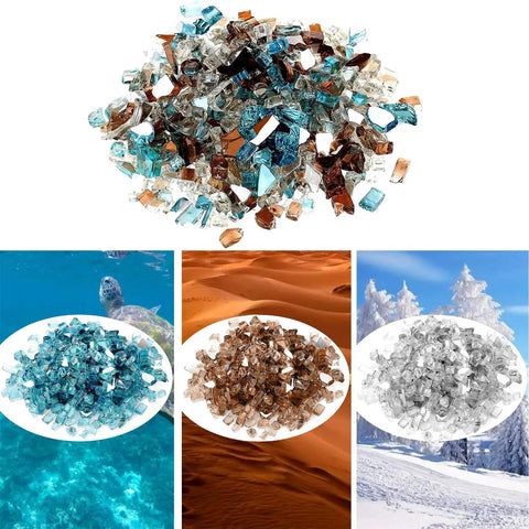 10 Pound Blended Reflective Fire Glass For Fire Pits And Fireplaces Half Inch Mixed Colored High Luster Rocks Aqua Blue Platinum Copper For Outdoor And Indoor Use