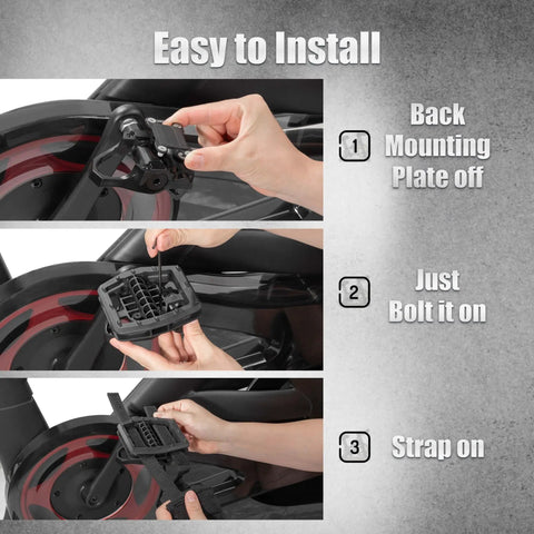 Easy installation of strap in platform pedals for Peloton bikes and regular shoes with extra wide platform and anti-slip grips