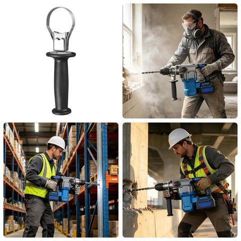 Heavy Duty Hammer Drill Handle For 60-65mm Front Grip with Non Slip ABS, used for tough masonry drilling projects.