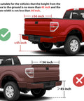 45 Inch Foldable Tailgate Ladder With Grab Handle For Pickup Trucks, Heavy Duty Step Up Access, Fits Ford F Series, Ram 2500, Silverado And More, 600 LB Capacity, Easy Install showing 45 in height and 56 in width fit guide