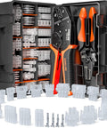 2-In-1 Connector Crimping Tool Kit For Molex Standard 0.093 And MLX 0.084 Connectors with ratcheting pliers and housing assortment.