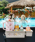 2 Piece Poolside Storage Basket Set With Cup Holder For Above Ground Pools Fits Steel Round Or Oval Frames Top Rail 3 Inches Or Less Upgrade Kit For Easy Deckside Organization And Poolside Convenience attached to pool rail
