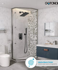 Bathroom with Rainfall Shower System, 8 Inch Square Rain Shower Head, Wall Mounted Handle, Matte Black Combo, Solid Brass Valve.