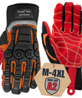 Deep II Grip Extrication Gloves With PVC Palm And Kevlar Stitching For Men Red Palm Large with skid X palm, front and back view