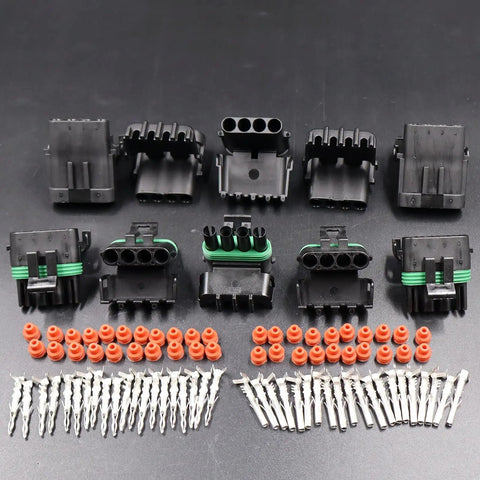 Get This Super Duper Weather Pack Connector Kit With 5 Sets Of 4 Pin Plugs And Female Receptacles Plus Terminals And Seals For Easy Wire Job, 4-pin connectors