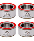 Four Rocky Mountain wheel bearings with red seals; OEM-compatible front and rear kit for Polaris Ranger 900/1000.