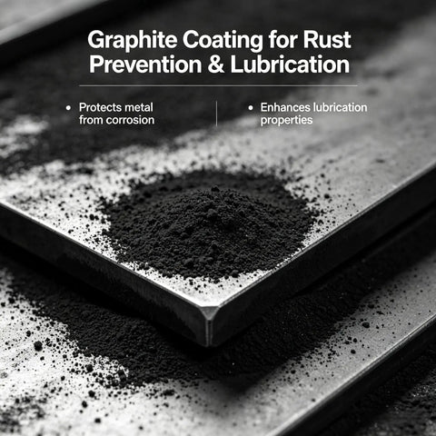 Go-To Conductive Graphite Powder for Rubber Coatings and Dry Film Lubrication displayed on a metal surface for corrosion protection.