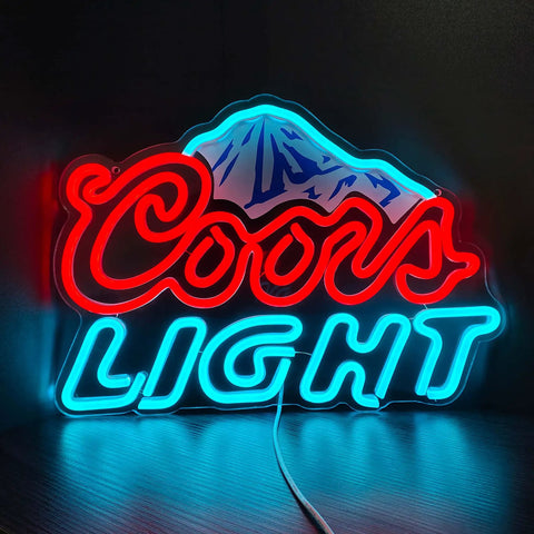 Beer Neon Sign LED Bar Light For Man Cave And Home Bar Decor Mountain Pattern Printing With Beer Logo in red and ice blue glow