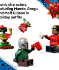 Holiday Lego Star Wars Advent Calendar 2026 Packed With Surprise Buildable Minifigures features Mando, Grogu, and Moff Gideon in festive outfits.