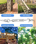 M5 Turnbuckle Kit For One Eighth Inch Cable Railing And Wood Posts, Stainless Steel Wire Tensioner Set For Outdoor Uses