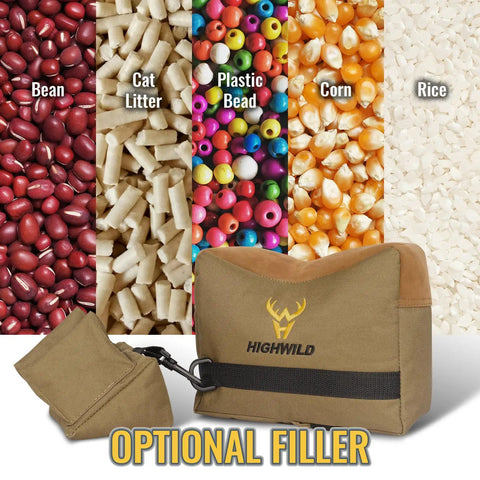 Range Ready Front And Rear Shooting Rest Bags Set Unfilled with filler options like bean, cat litter, plastic bead, corn, rice