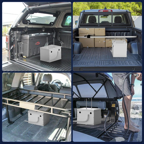Heavy Duty Aluminum Battery Relocation Box Kit For Cars Trucks And SUVs With Hassle Free Mounting Hardware in truck bed.