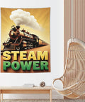 Vintage Steam Locomotive Tapestry Wall Hanging 60 By 80 Inches Durable Polyester Fabric Easy To Hang showcasing steam train art