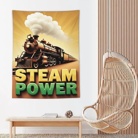 Vintage Steam Locomotive Tapestry Wall Hanging 60 By 80 Inches Durable Polyester Fabric Easy To Hang showcasing steam train art