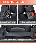 TICSEA tractor suspension seat, black high-back with retractable seat belt and red buckle.