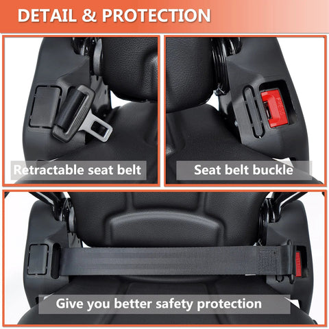 TICSEA tractor suspension seat, black high-back with retractable seat belt and red buckle.