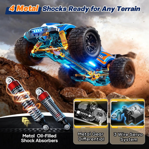 One Sixteenth Brushless Remote Control Car For Adults 64 KMH Off Road 4X4 All Terrain RC Monster Truck with metal shocks