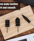 Three Piece Leather Burnisher Bits Set For Rotary Tools With Three Styles Edge Burnishers on wooden background