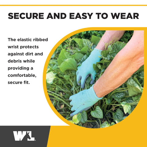 Women Garden Gloves With All Day Comfort Breathable Polyester Shell And Seamless Fit PU Coated Palm For Superior Grip And Durability Elastic Wrist 3 Pack In Pink Green Purple Medium being used in gardening