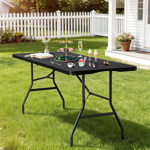 6Ft Folding Table With Built In Handle And Steel Legs Heavy Duty Portable Workhorse Party Table For Indoor Outdoor Dining