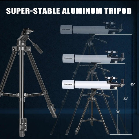 Beginner Friendly 80mm Refractor Telescope for Adults With 800mm Focal Length High Power Stargazing Kit Including AZ Mount carry bag and phone mount telescope mounted on an adjustable aluminum tripod