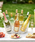 Massive 11.5L Ice Bucket Duo For Parties, Dual Pack Drink Cooler Tub holding champagne and wine bottles, suitable for outdoor events.
